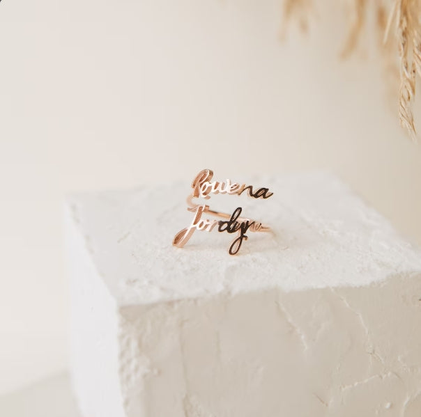Adjustable Couple Name Ring