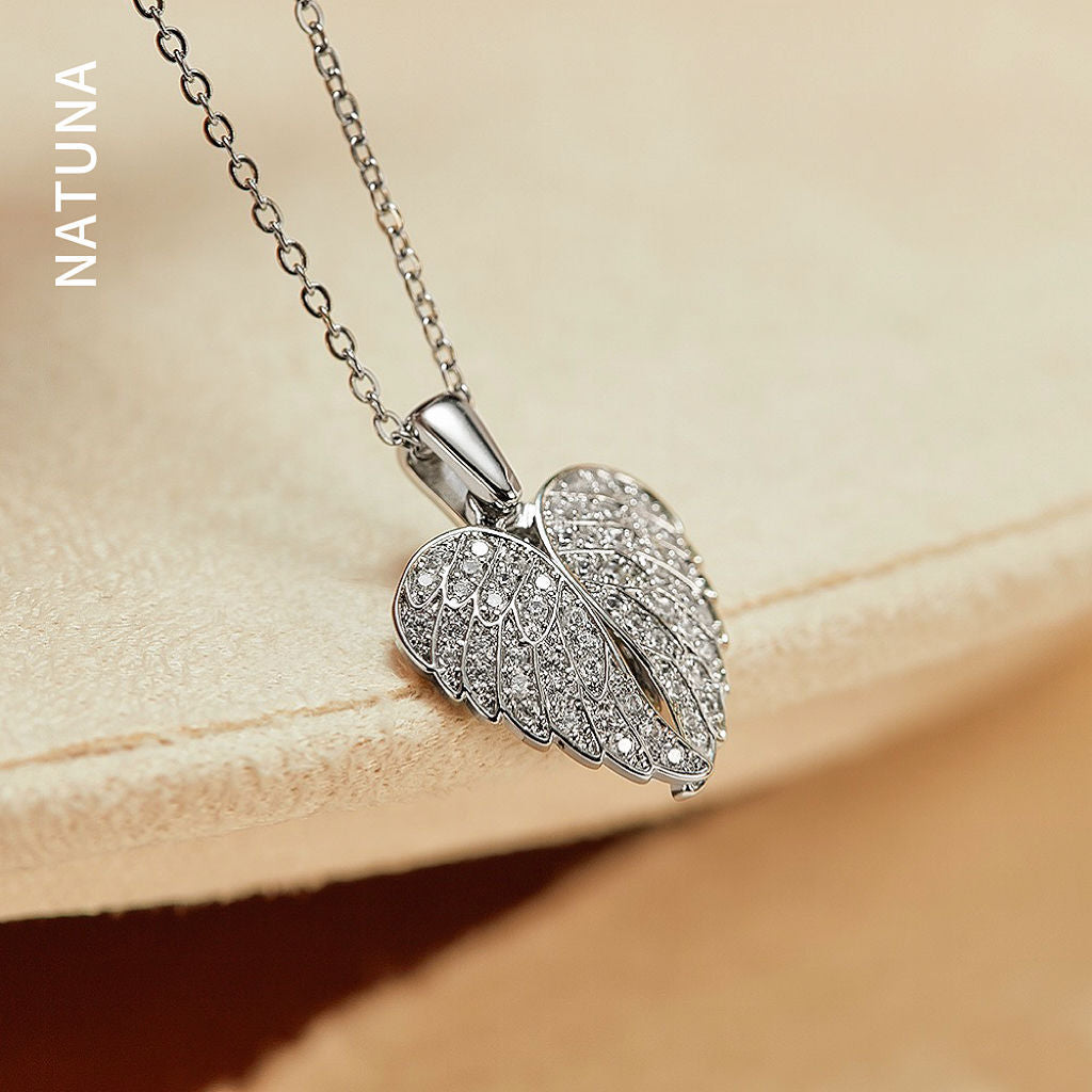 White Stone Angel Wings Necklace