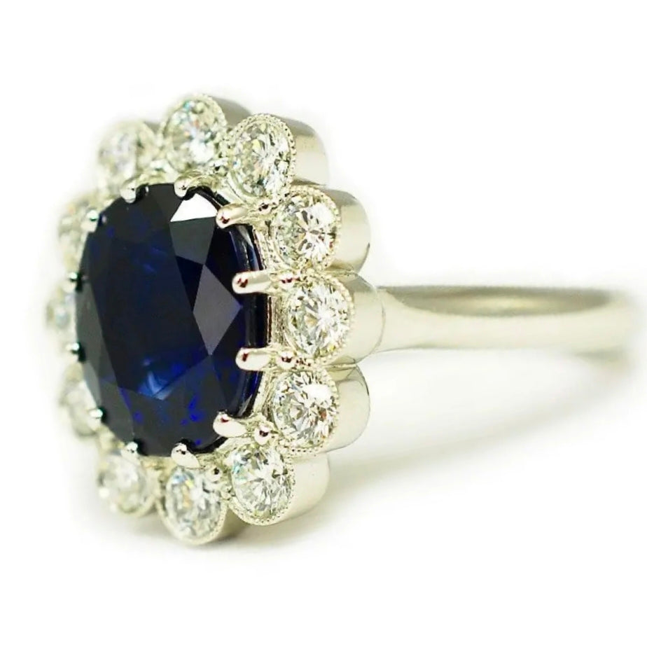 Halo Blue Shappire Silver Ring