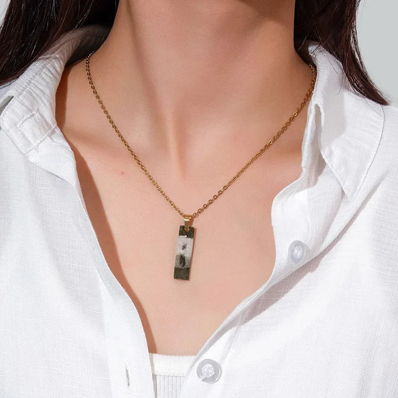 Engraved Eye Photo Necklace PVD Plated Stainless Steel Pendant Personalized