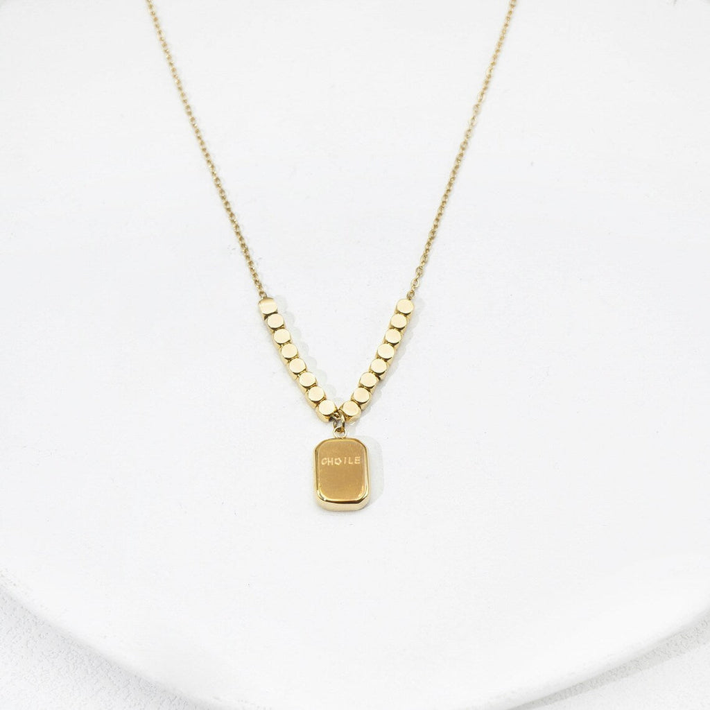 Geometric Square Engraved Letters Pendant Necklace Jewelry for Women