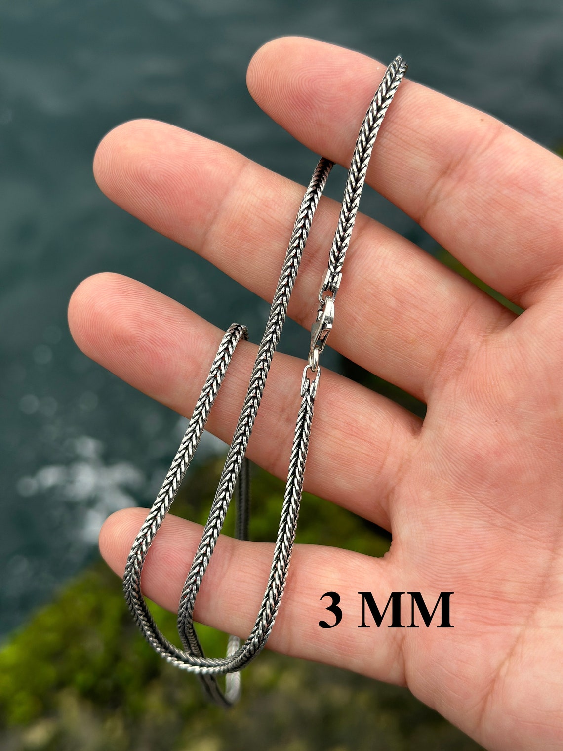 Thin Foxtail Necklace, Bali Chain, Oxidized Necklace, Antique Chain